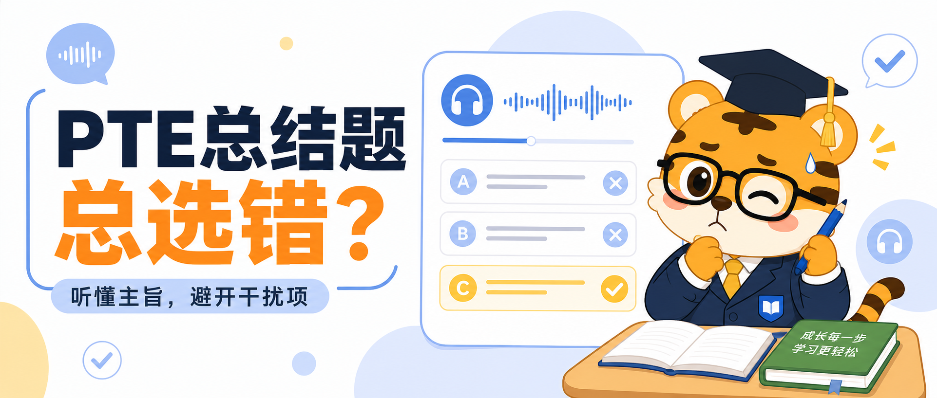 PTE听力总结题总选错？抓主旨避开干扰项稳住分数2026