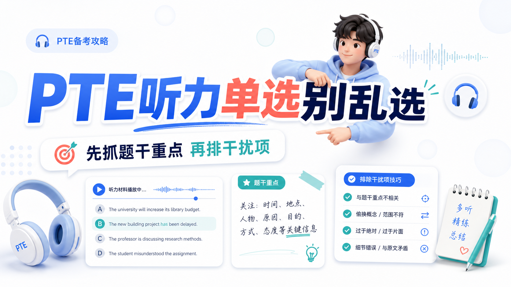 2026年PTE听力单选总是听懂了还选错先抓题干重点再排干扰项