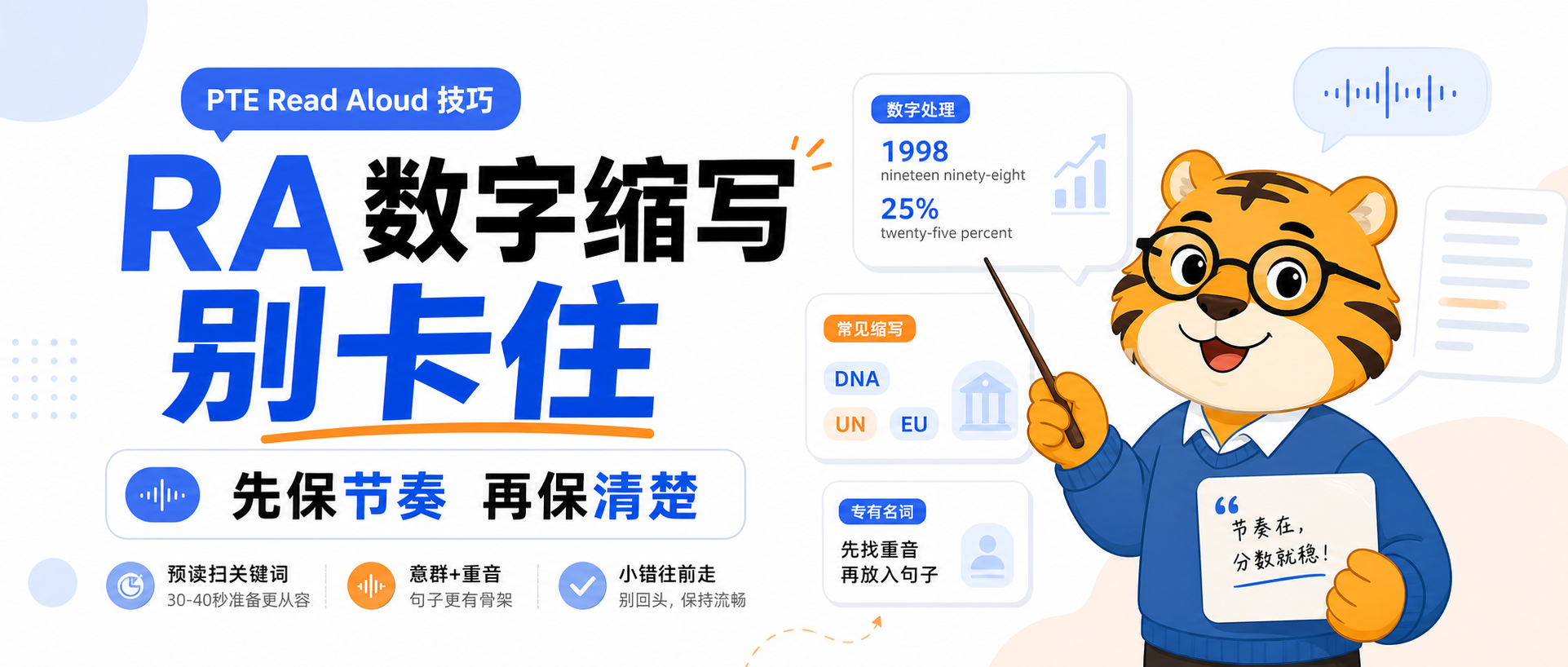 PTE朗读RA遇到数字缩写专有名词别卡住先保节奏就会稳2026