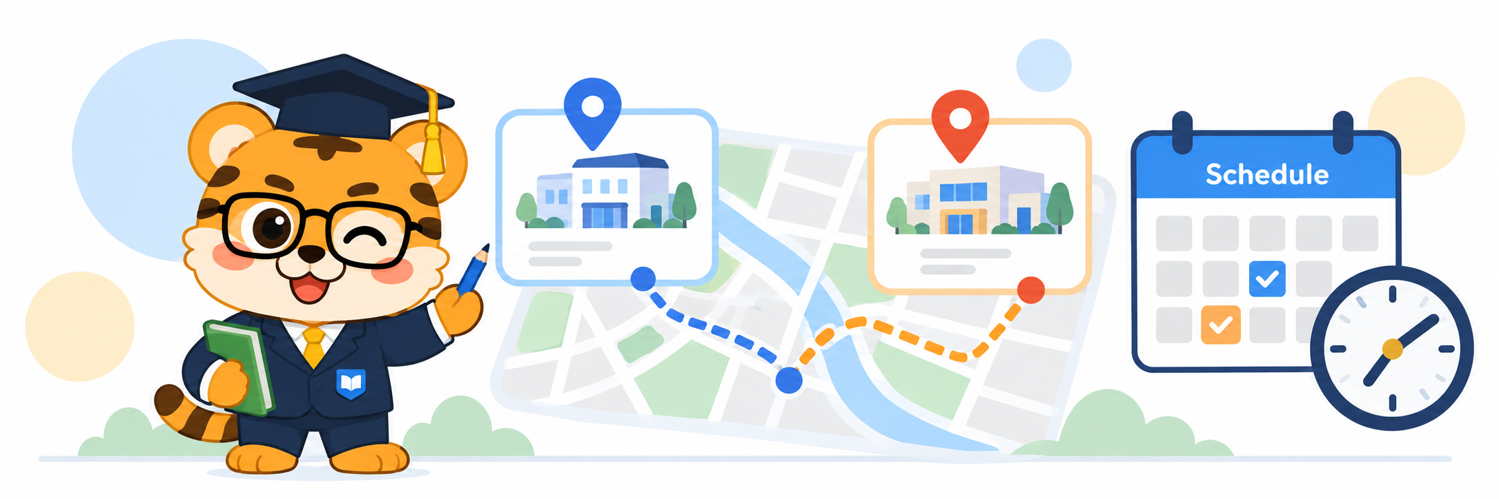 Compare test centre routes, dates, and times